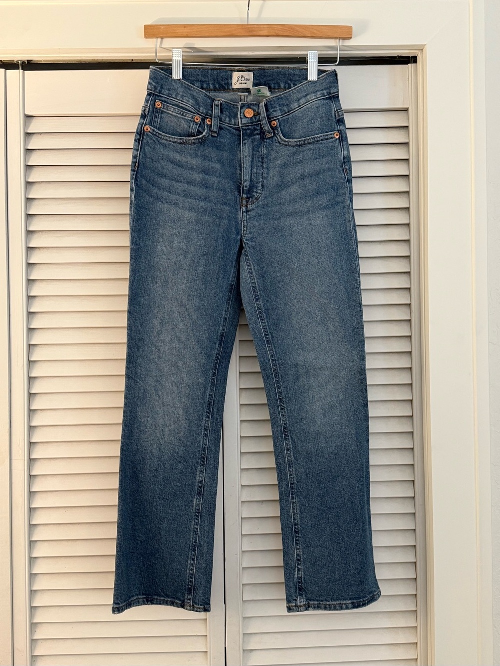 J. Crew Billie Demi Boot Crop Straight Leg Jeans in Medium Blue Wash 25